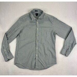 J Crew Seersucker Slim Fit Button Down Shirt Mens Size L Green‎ Stripe Casual